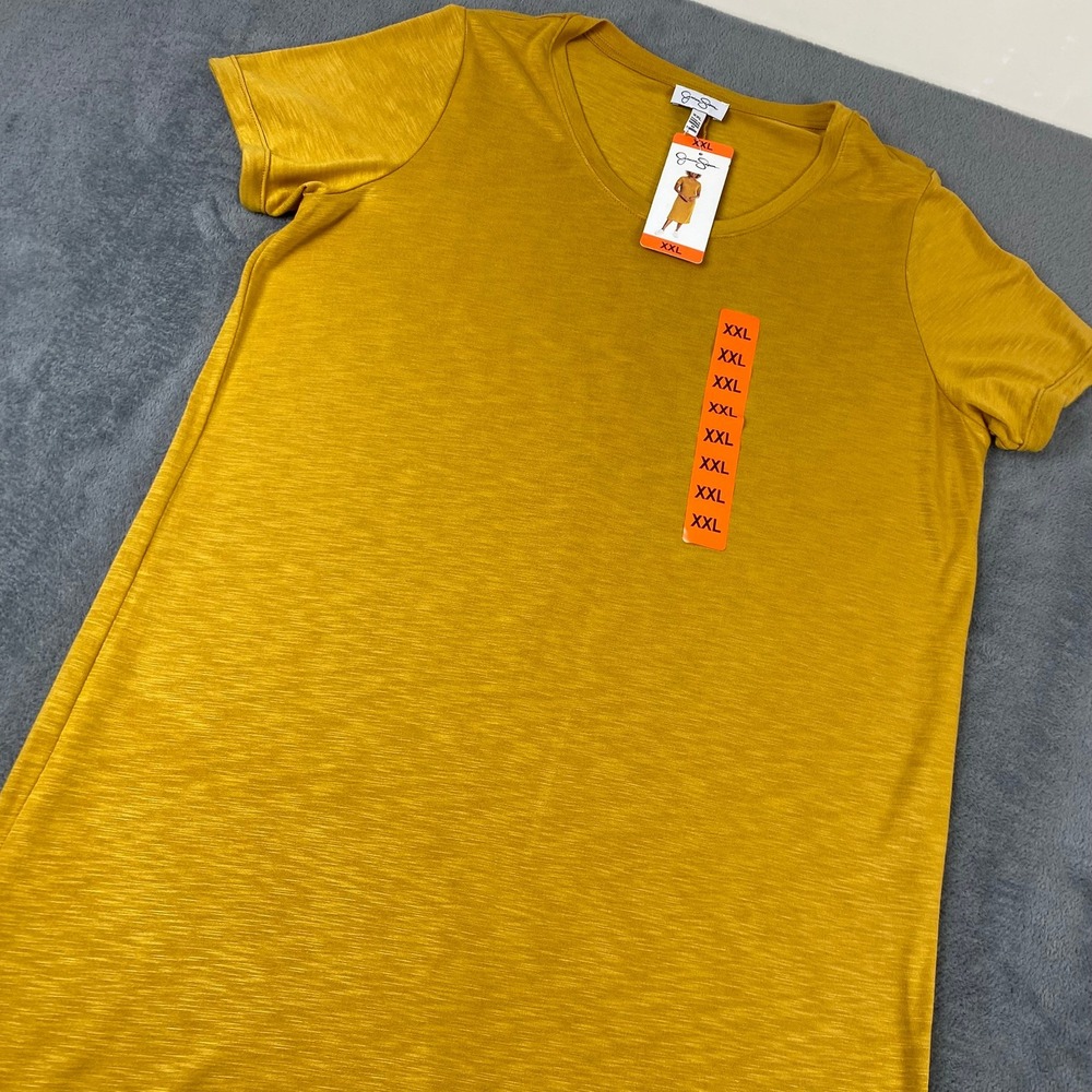 Jessica Simpson Women XXL Finlee Midi T-Shirt Dress Mustard Yellow Slub Knit
